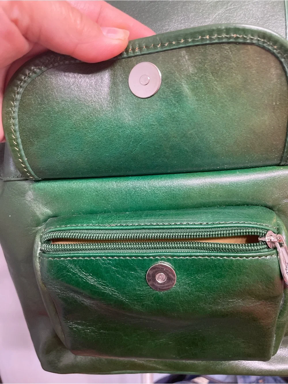 Valentina Dark Green Vacchetta Leather Backpack with Front Pocket